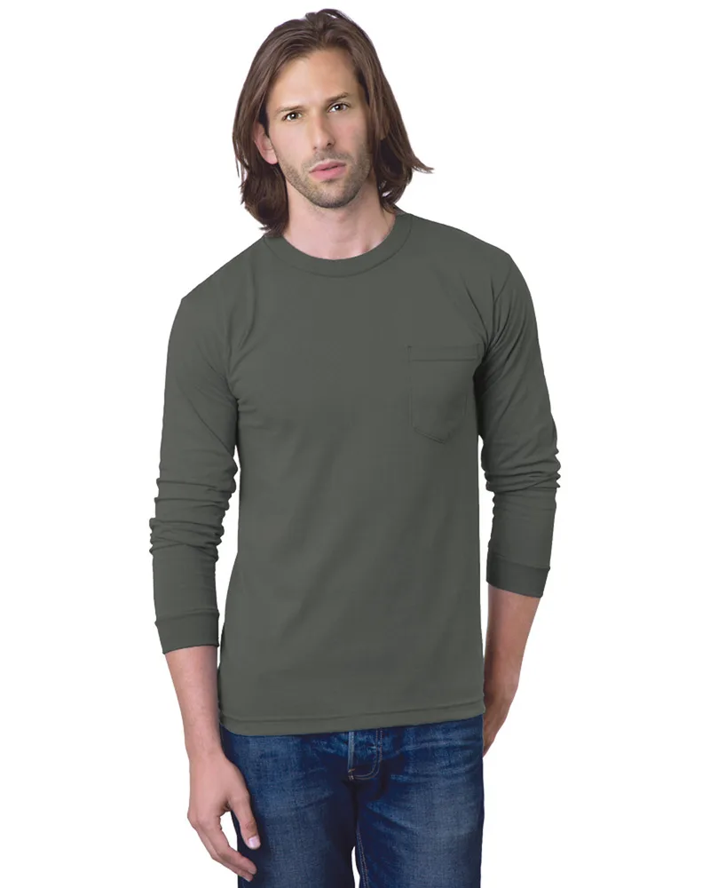 BAYSIDE Adult USA Made Heavyweight Long-Sleeve Pocket T-Shirt view 6