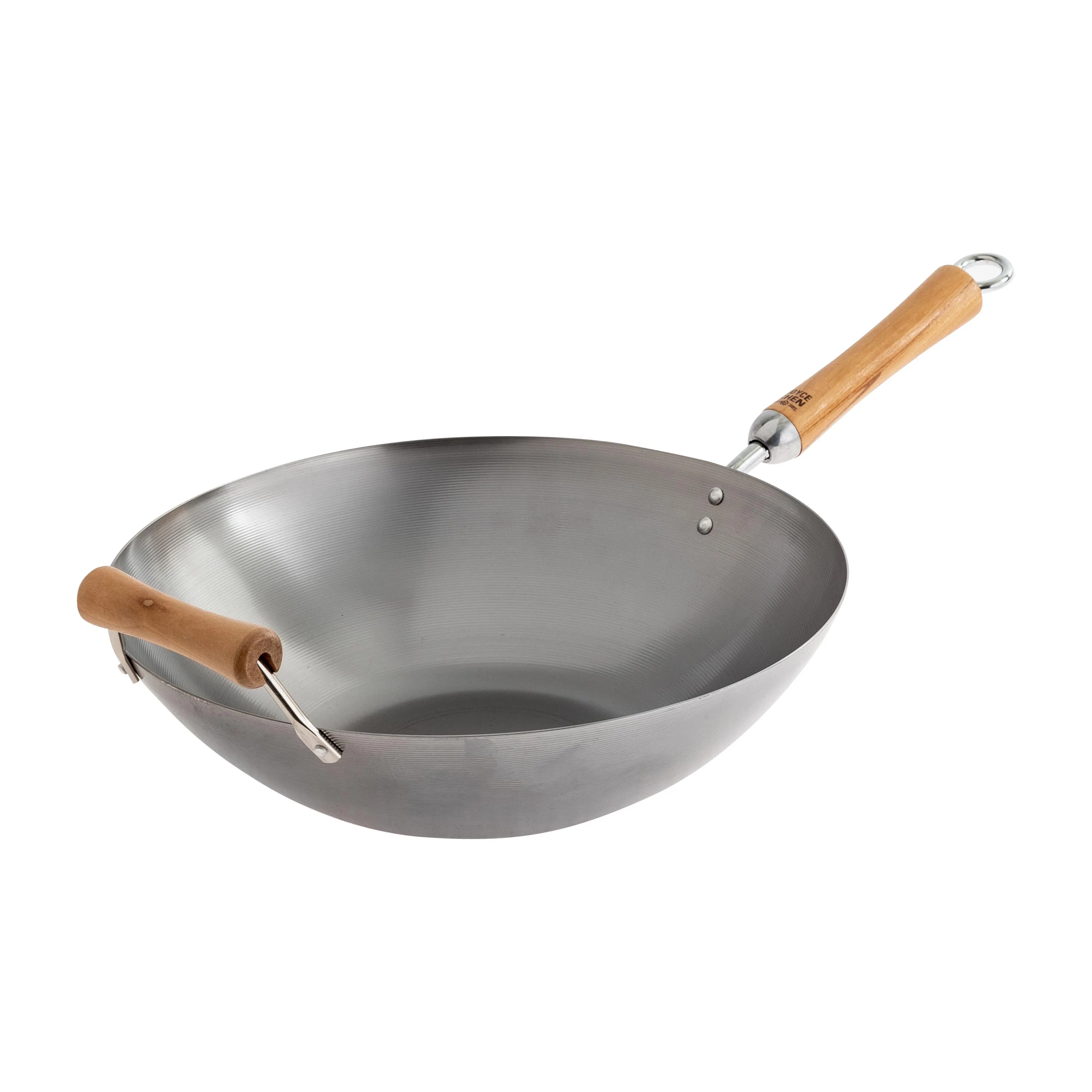 KitchenSupply Joyce Chen - Classic Series 14" Uncoated Carbon Steel Flat Bottom Wok W/Birch Handle
