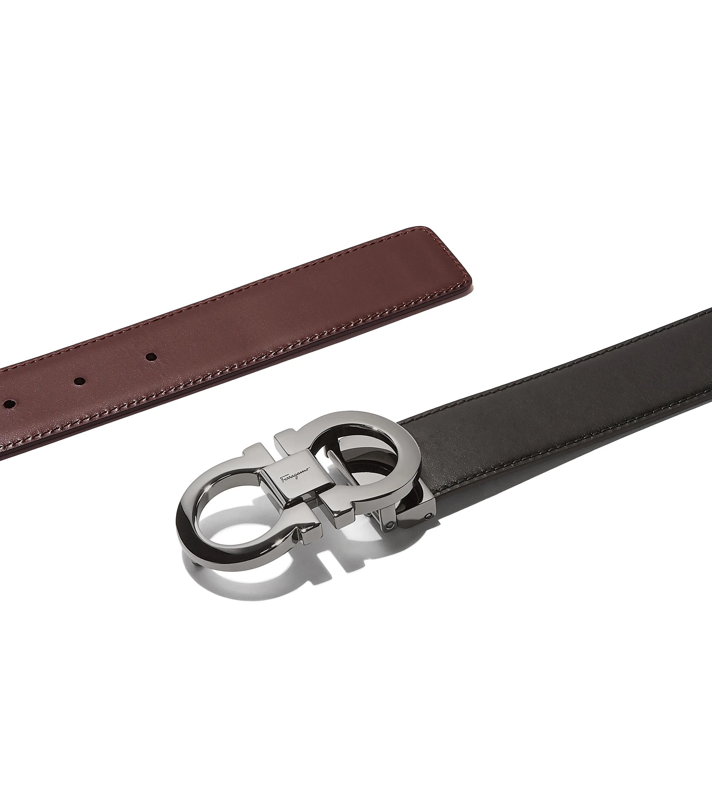 Salvatore Ferragamo Reversible And Adjustable Gancini Belt - Black/Auburn Brown
