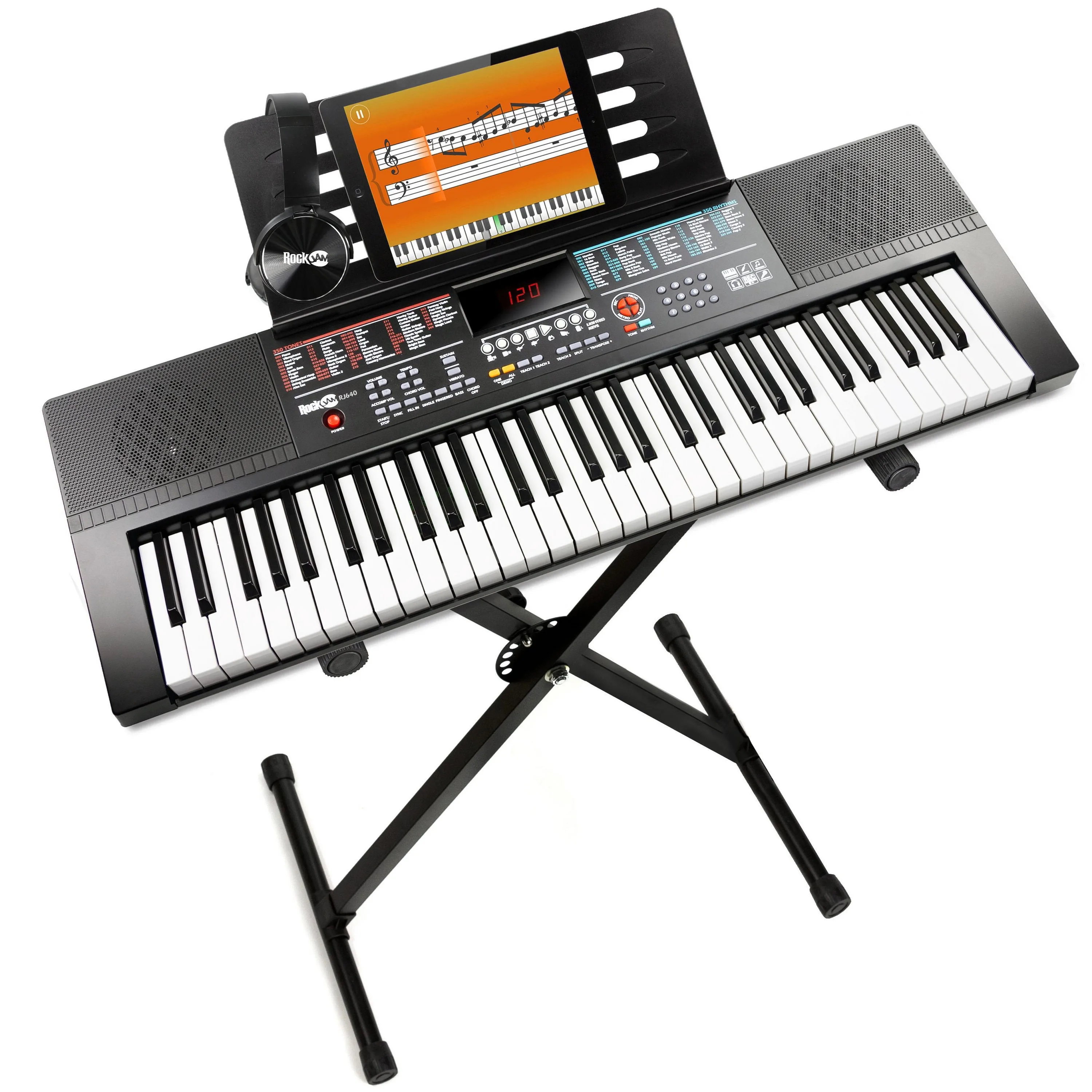 RockJam 61 Key Keyboard w/X-Style Stand & Headphones