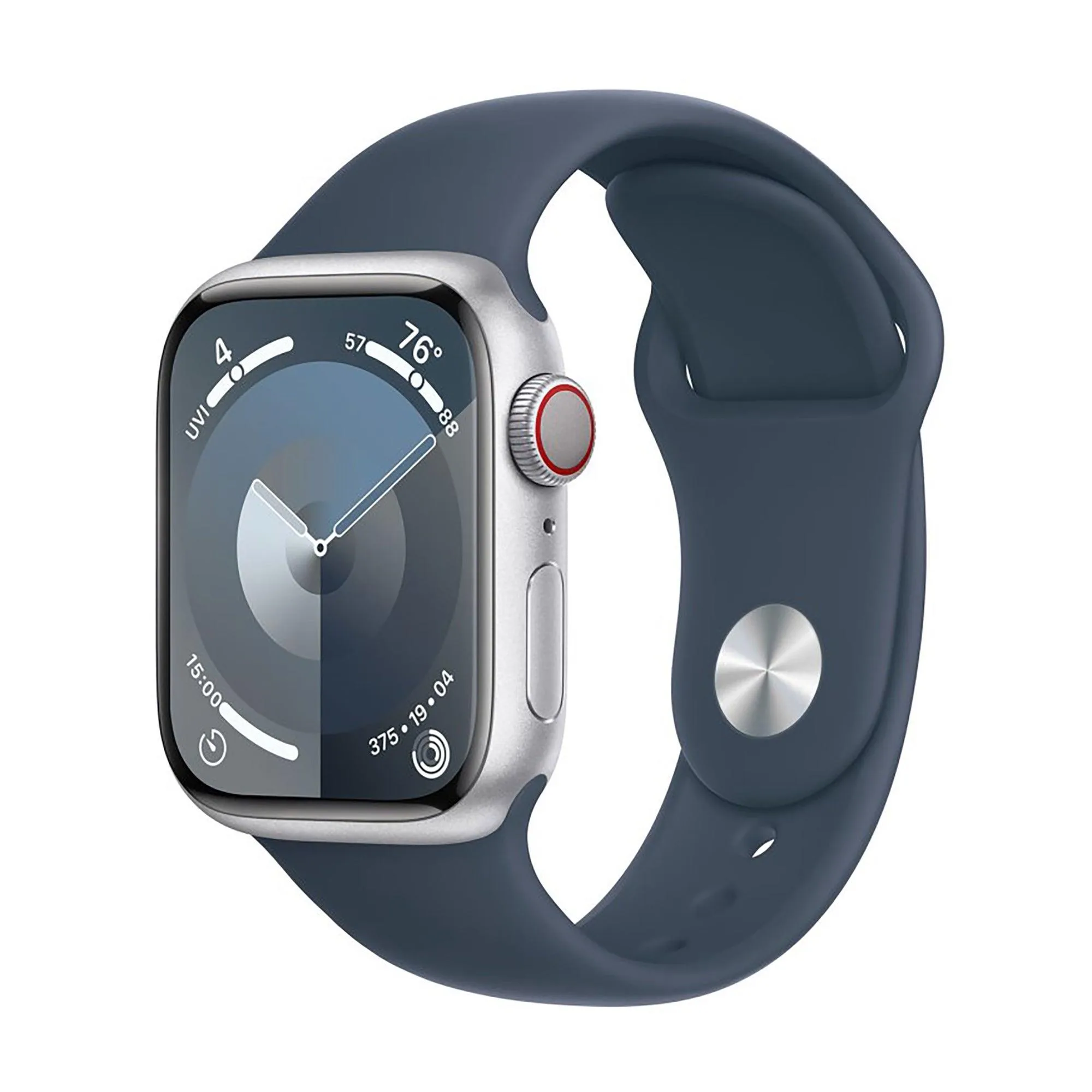 Apple Watch Series 9 Gps + Cell 41Mm Silver Aluminum Case W/ Storm Blue S/M Sport Band