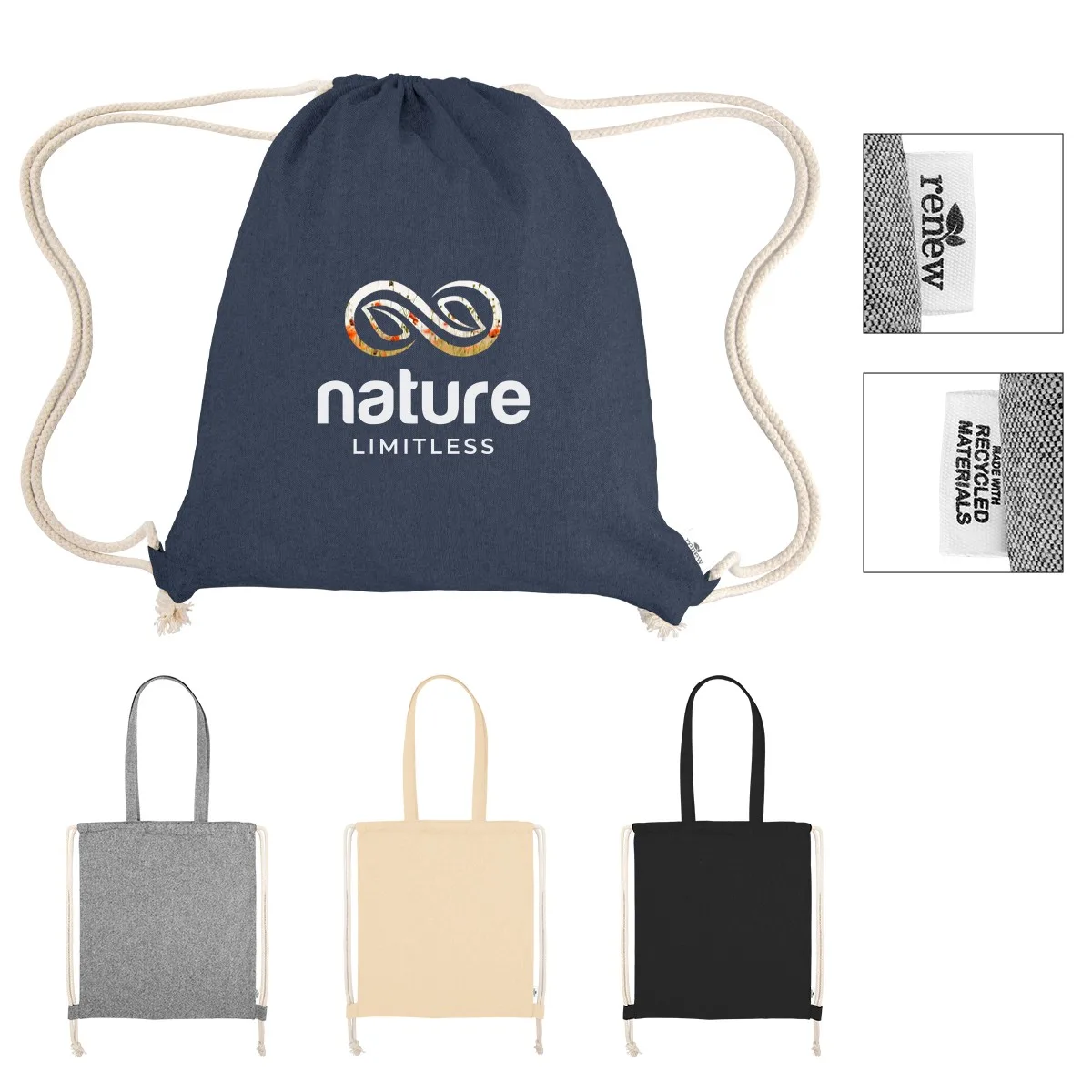 Nicole Recycled Cotton Drawstring Bag view 2