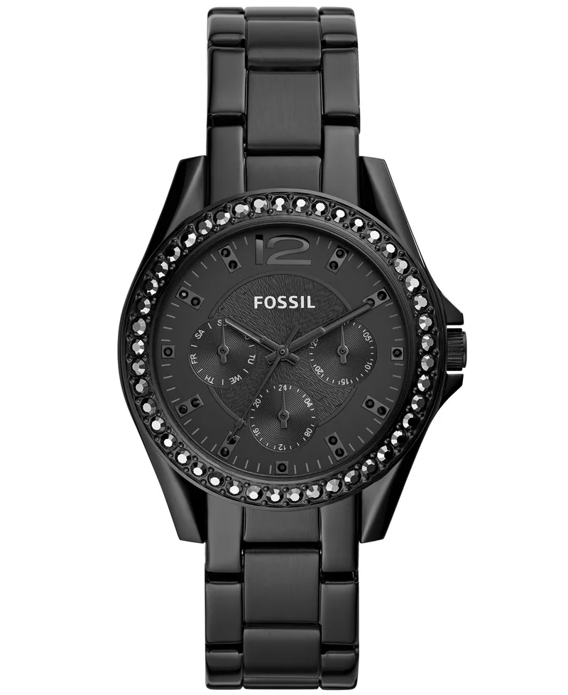 Fossil Ladies Riley Black Ip Multi-Dial Crystal Watch Black Dial