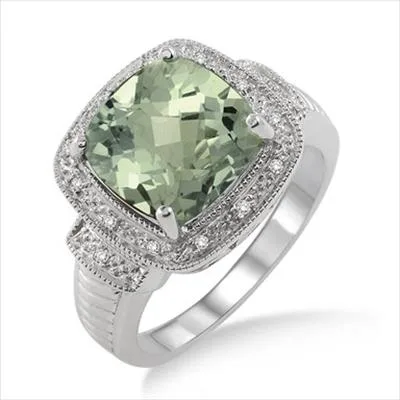 Jilco Inc Green Amethyst & Diamond Ring - Size 6.5