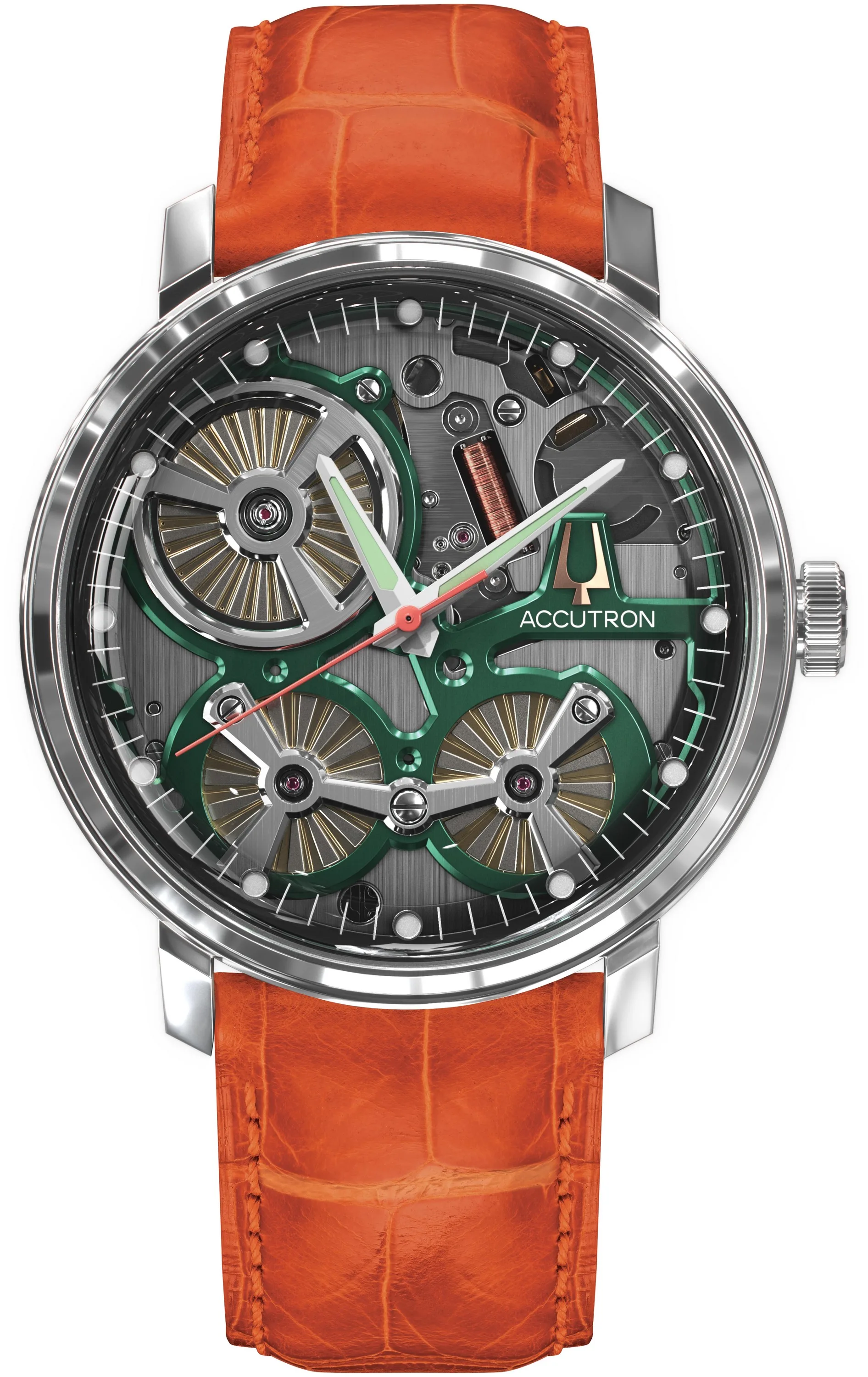 Accutron Spaceview Collection - Stainless Steel Case Orange Alligator Strap w/Smoke Gray Dial Watch