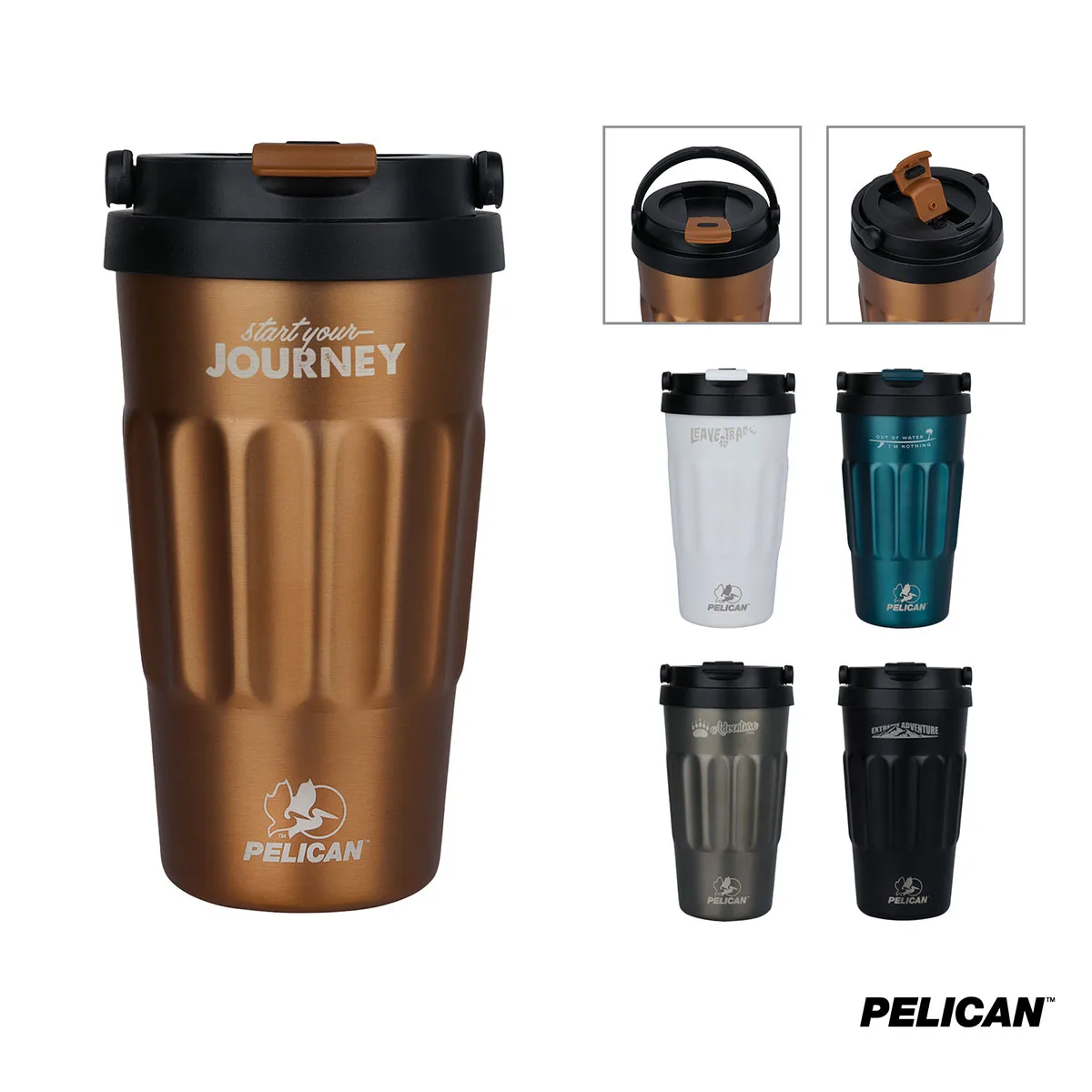 Pelican Dayventure 17 oz. Recycled Double Wall Stainless Steel Handle Lid Travel Tumbler