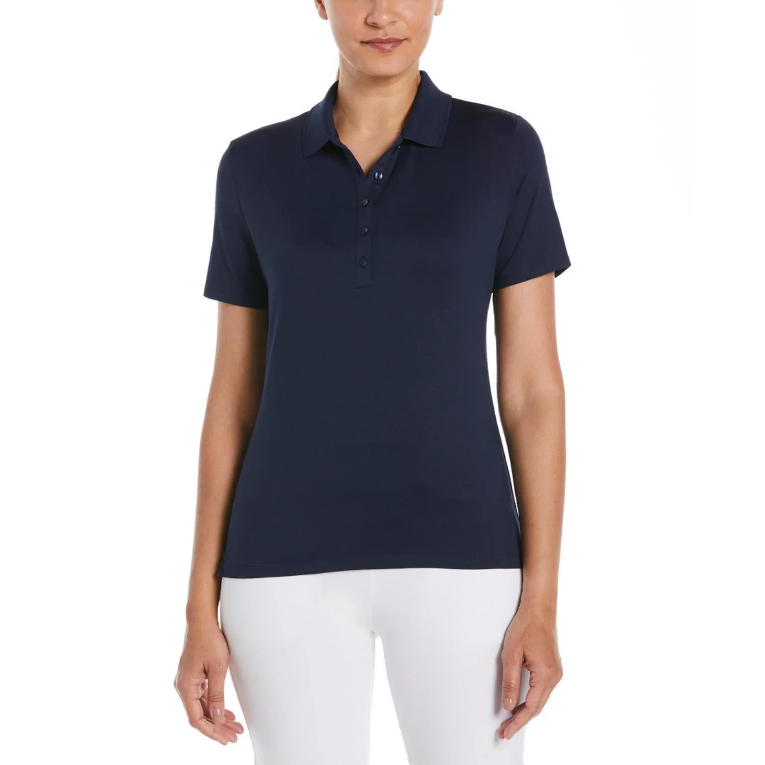 Callaway® Moisture Wicking UPF 50+ Solid Stretch Women's Polo Shirt with Custom Logo view 2