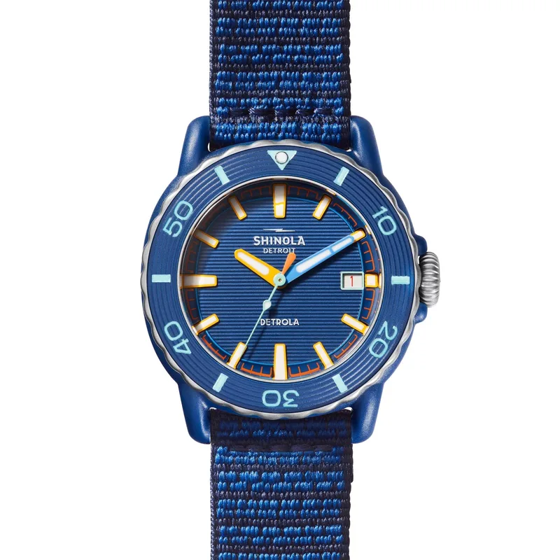 Shinola Unisex Sea Creatures Detrola Sea Blue Woven Strap Watch Blue Dial