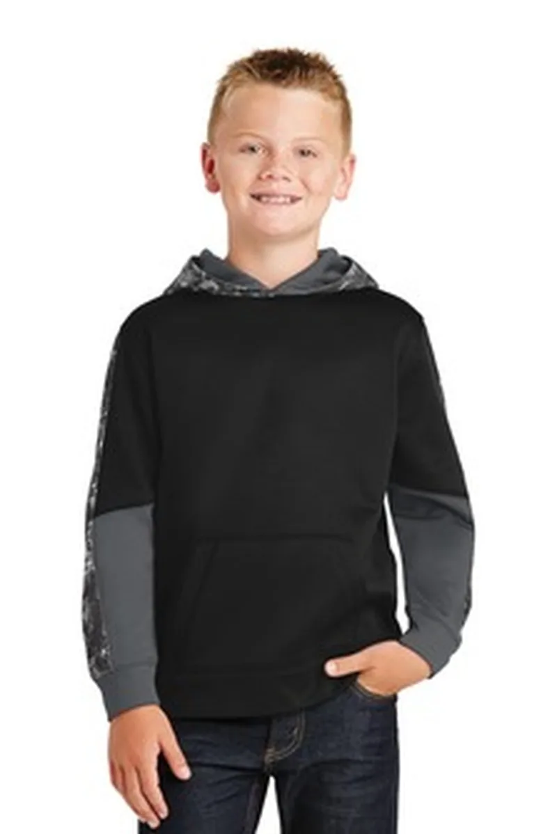 Sport-Tek® Youth Sport-Wick® Mineral Freeze Fleece Colorblock Hooded Pullover.