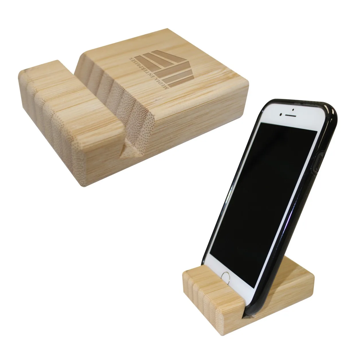 Bamboo Block Phone Stand view 2