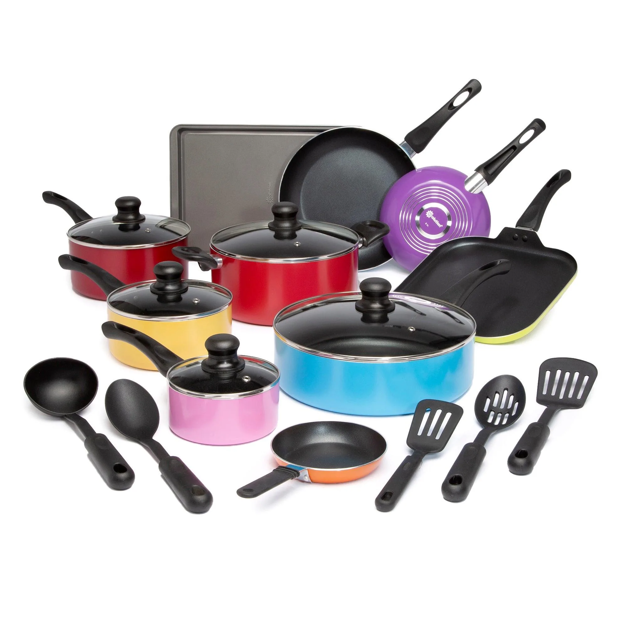 Ecolution 20 Piece Easy Clean Multi Colored Nonstick Cookware Set