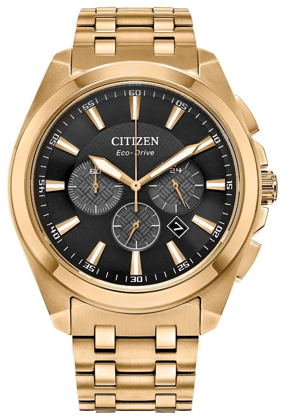 Citizen Watch Men's Eco-Drive Classic Gold-Tone Stainless Steel Bracelet Watch Black Dial