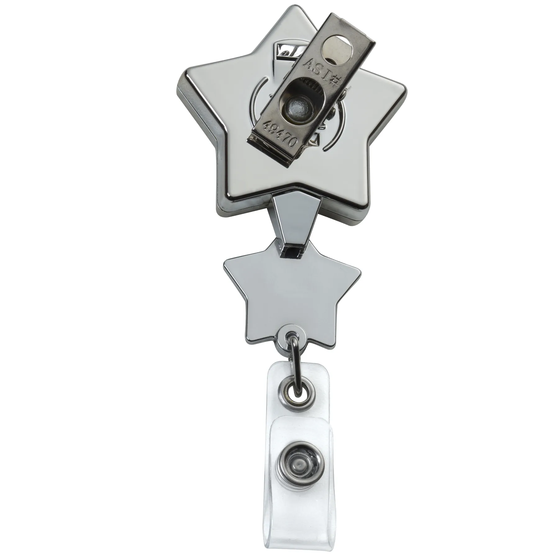 Chrome Double Up Star Retractable Badge Reel view 3