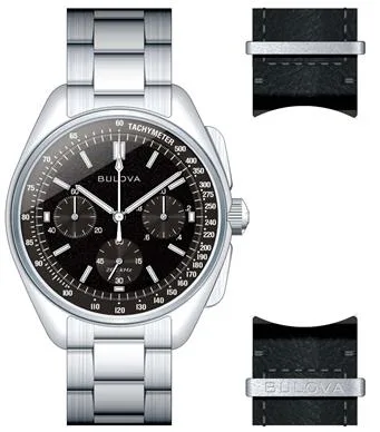 Bulova Watches Men's Archive Lunar Pilot Stainless Steel Bracelet Watch Black Dial