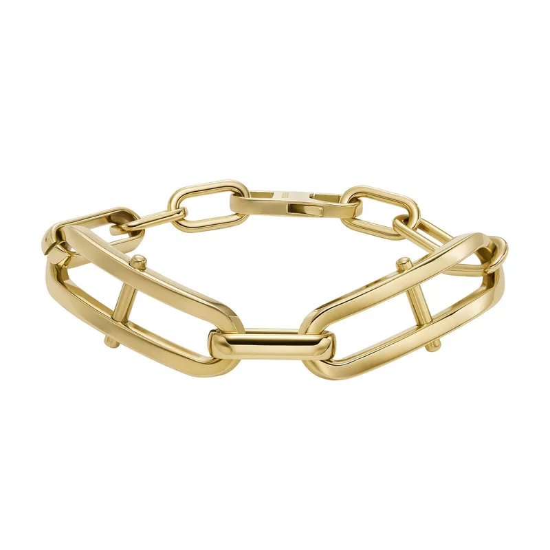 Fossil Heritage D-Link Gold-Tone Stainless Steel Chain Bracelet