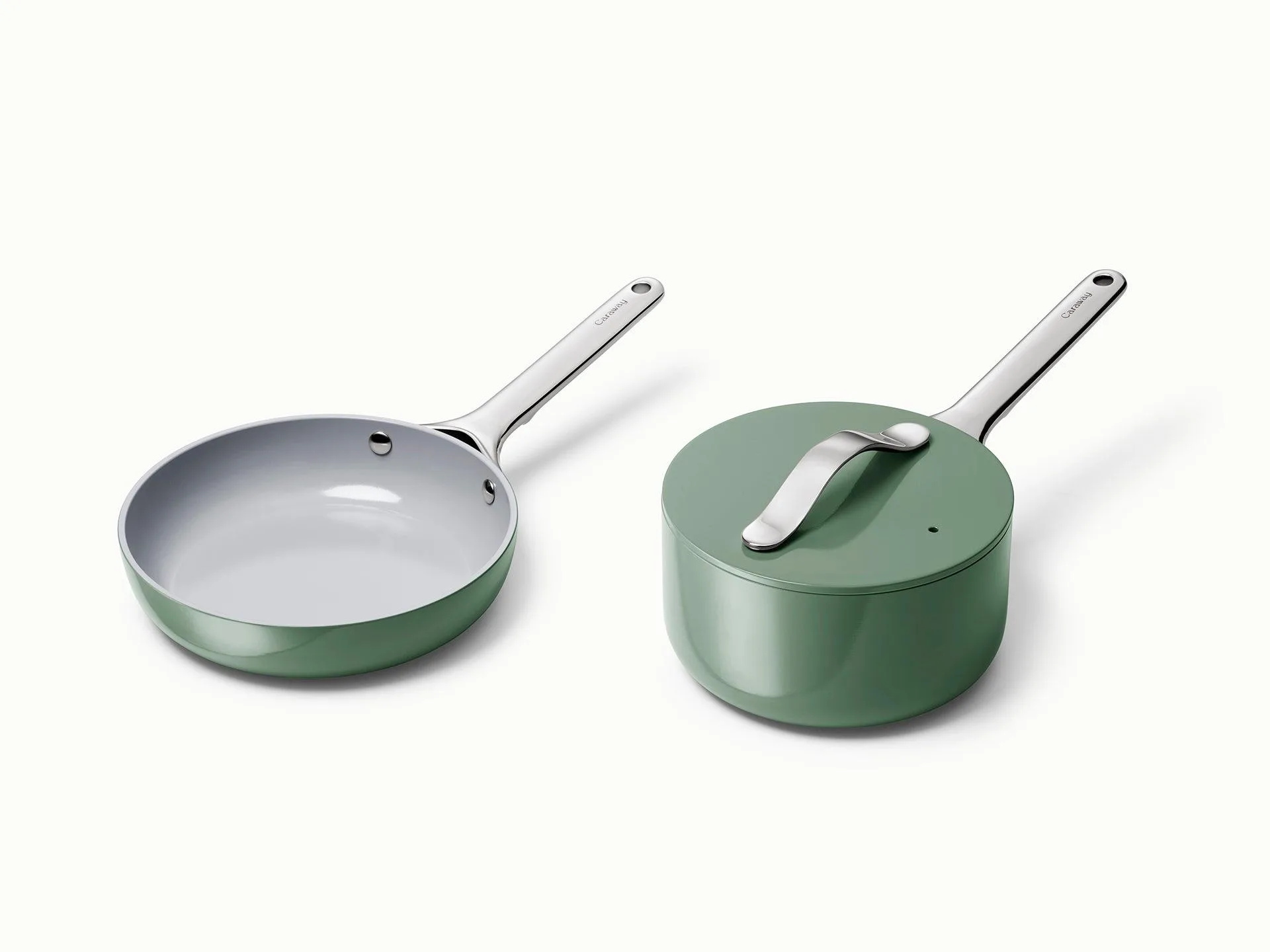 Caraway Nonstick Ceramic Minis Duo Cookware Set - Fry Pan & Saucepan Sage