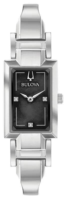 Bulova Watches Ladies' Silver Tone Tank Cuff Watch w/Diamond Accent And Black Mother Of Pearl Dial