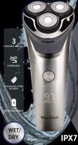 Health, Beauty & Fitness Vivitar Waterproof 3 Head Rotary Cordless Lithium Rechargeable Men's Shaver