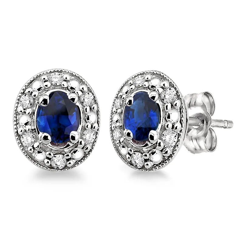 Jilco Inc Diamond & Sapphire Earrings - White Gold