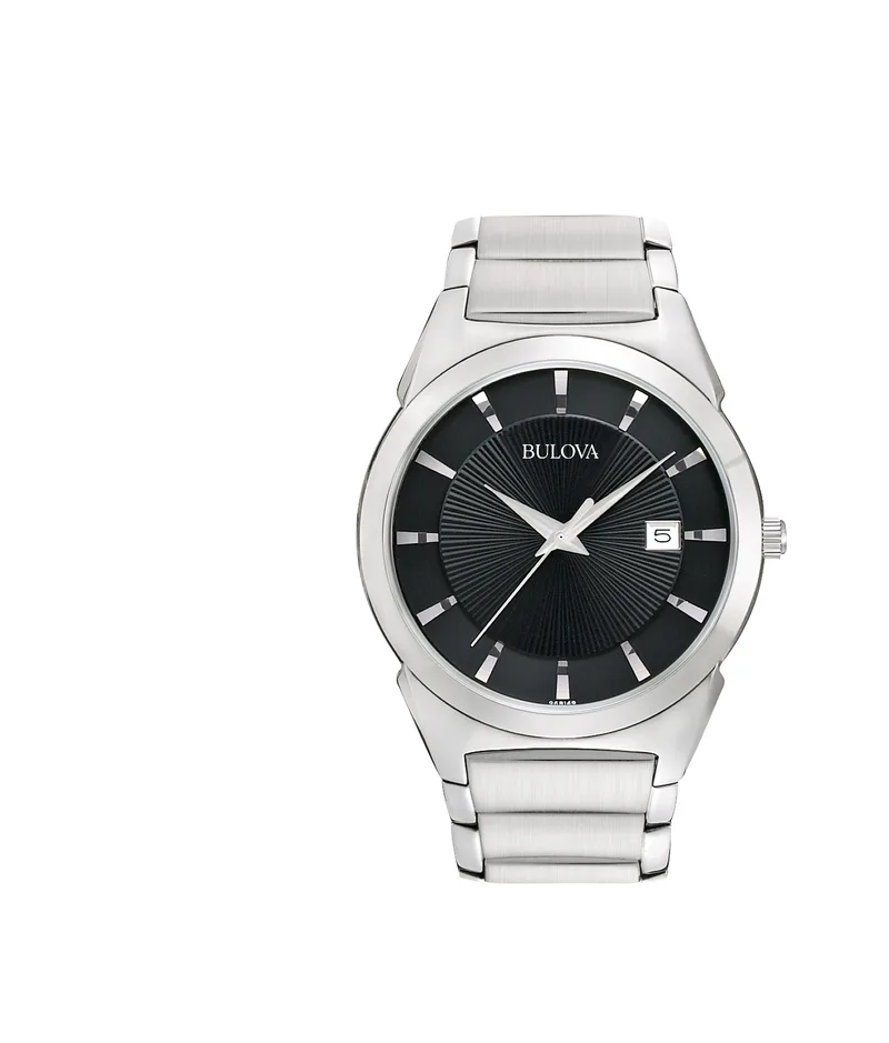 Bulova Watches Men's Stainless Steel Bracelet Watch, Black Dial