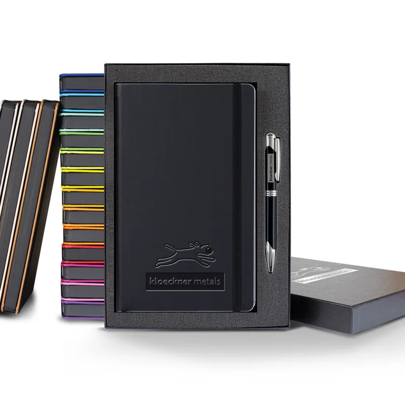 Castelli Black Laser Medio Lined Ivory Page Journal Gift Set