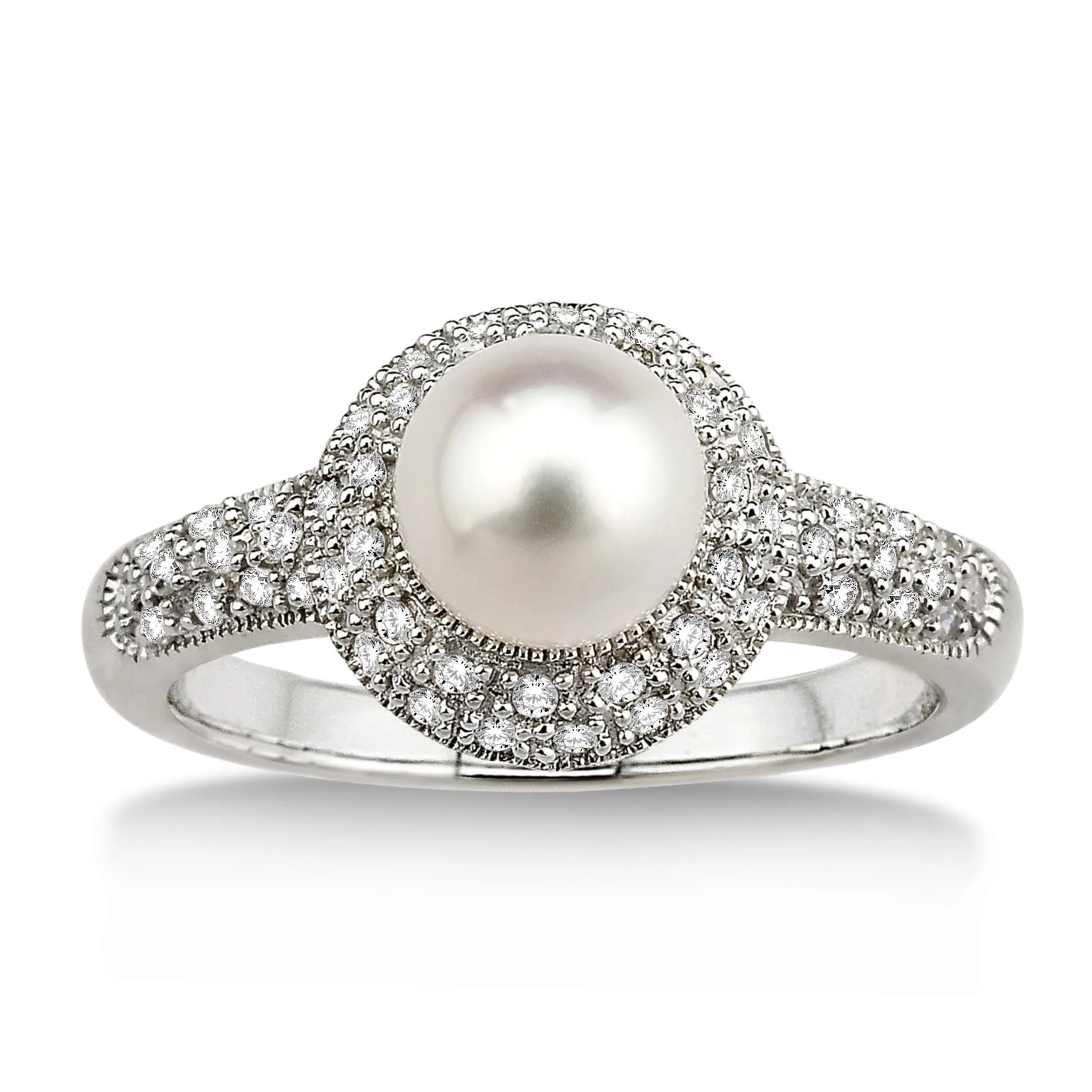 Jilco Inc Diamond & Pearl Ring - Size 8