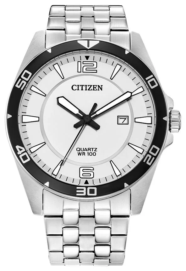 Citizen Watch Men's Quartz Silvertone Stainless Steel Watch w/White Dial
