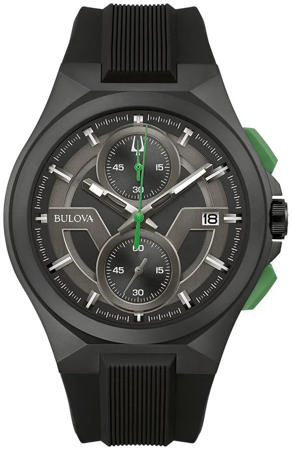 Bulova Watches Men's Maquina Chronograph Dial w/Black Silicone Strap