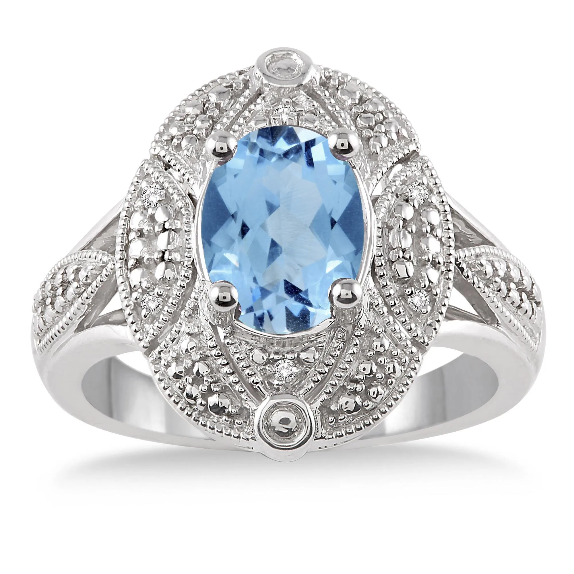 Jilco Inc Blue Topaz & Round Diamond Ring - Size 8