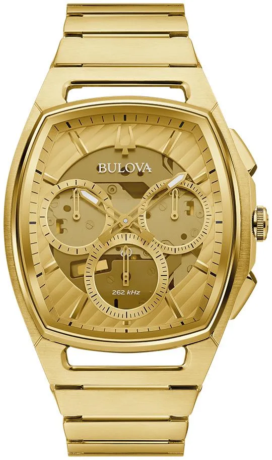 Bulova Watches Men's Curv Tonneau Watch Gold-Tone w/Champagne Dial
