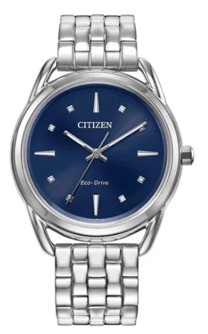 Citizen® Ladies Misc Classic Eco-Drive® Silver-Tone Bracelet Watch w/Blue Dial