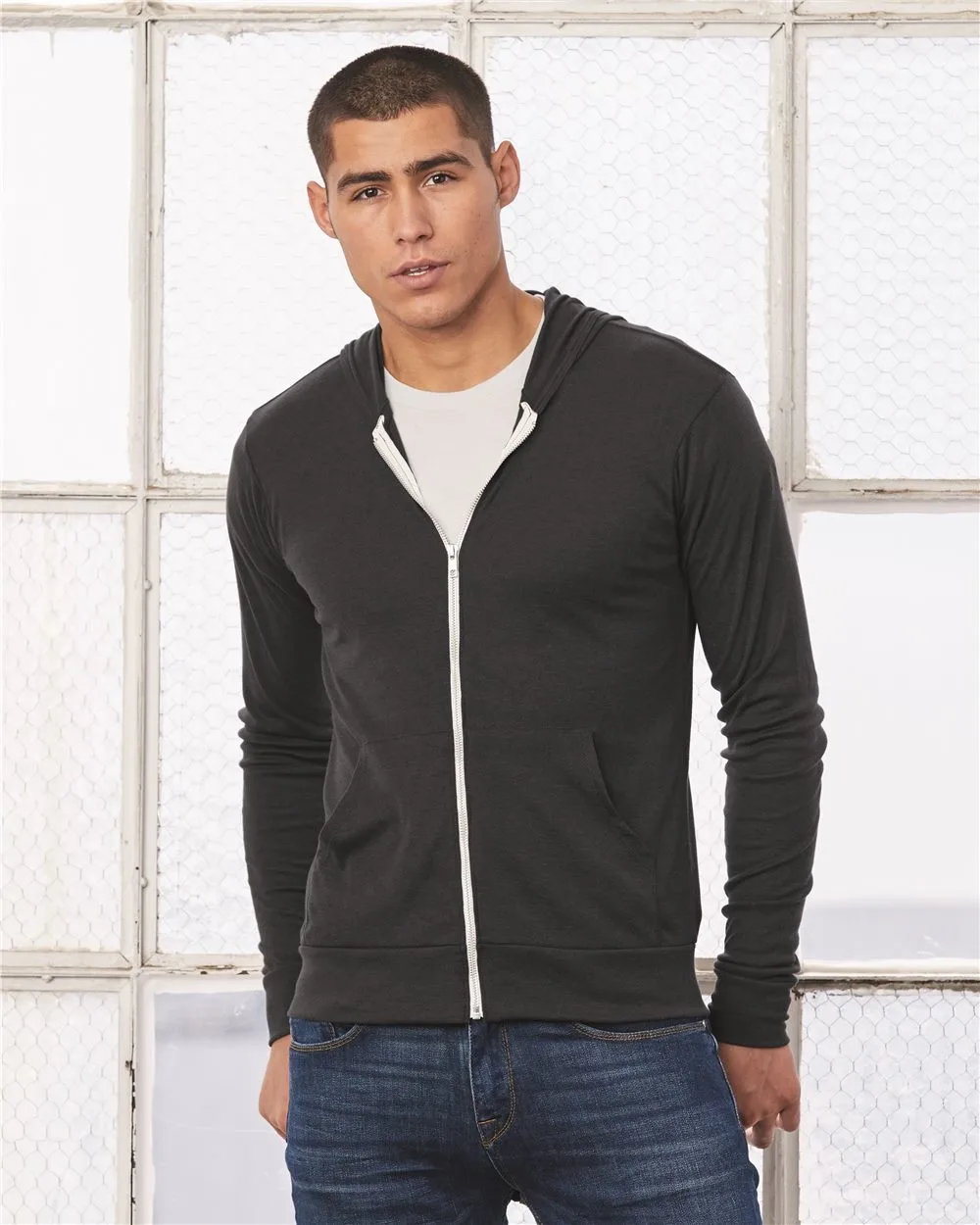 Bella+Canvas® Unisex Lightweight Hooded Full-Zip Sweater