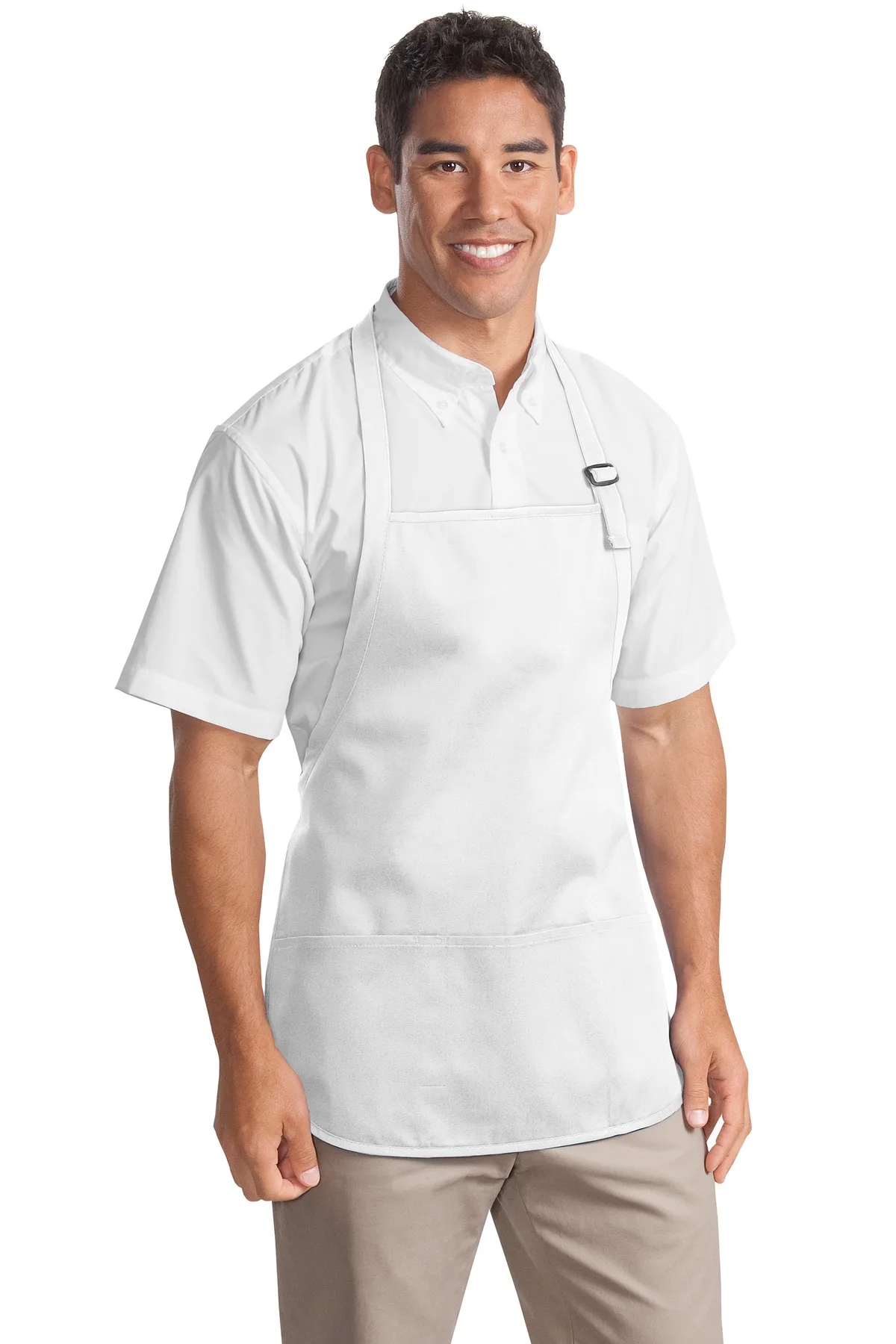 Port Authority® Medium-Length Apron with Pouch Pockets.