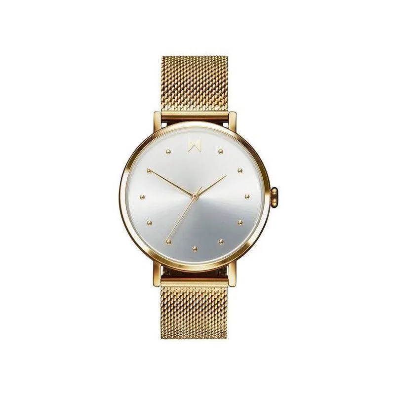 MVMT Ladies Dot Flash Gold-Tone Stainless Steel Mesh Watch Silver Dial