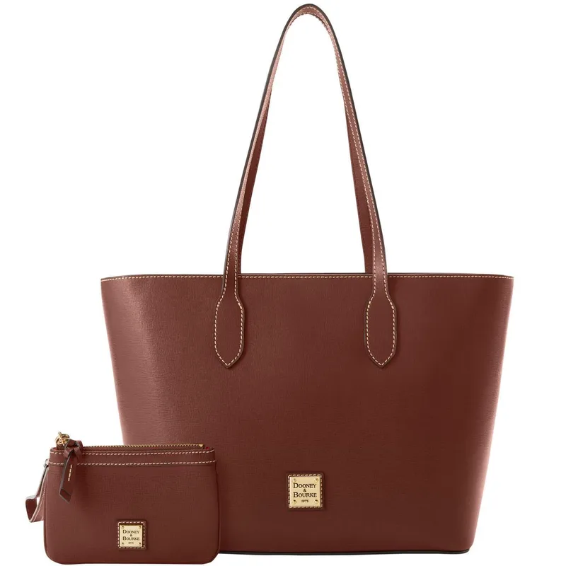 Dooney & Bourke Saffiano Tote And Medium Wristlet - Amber Brown