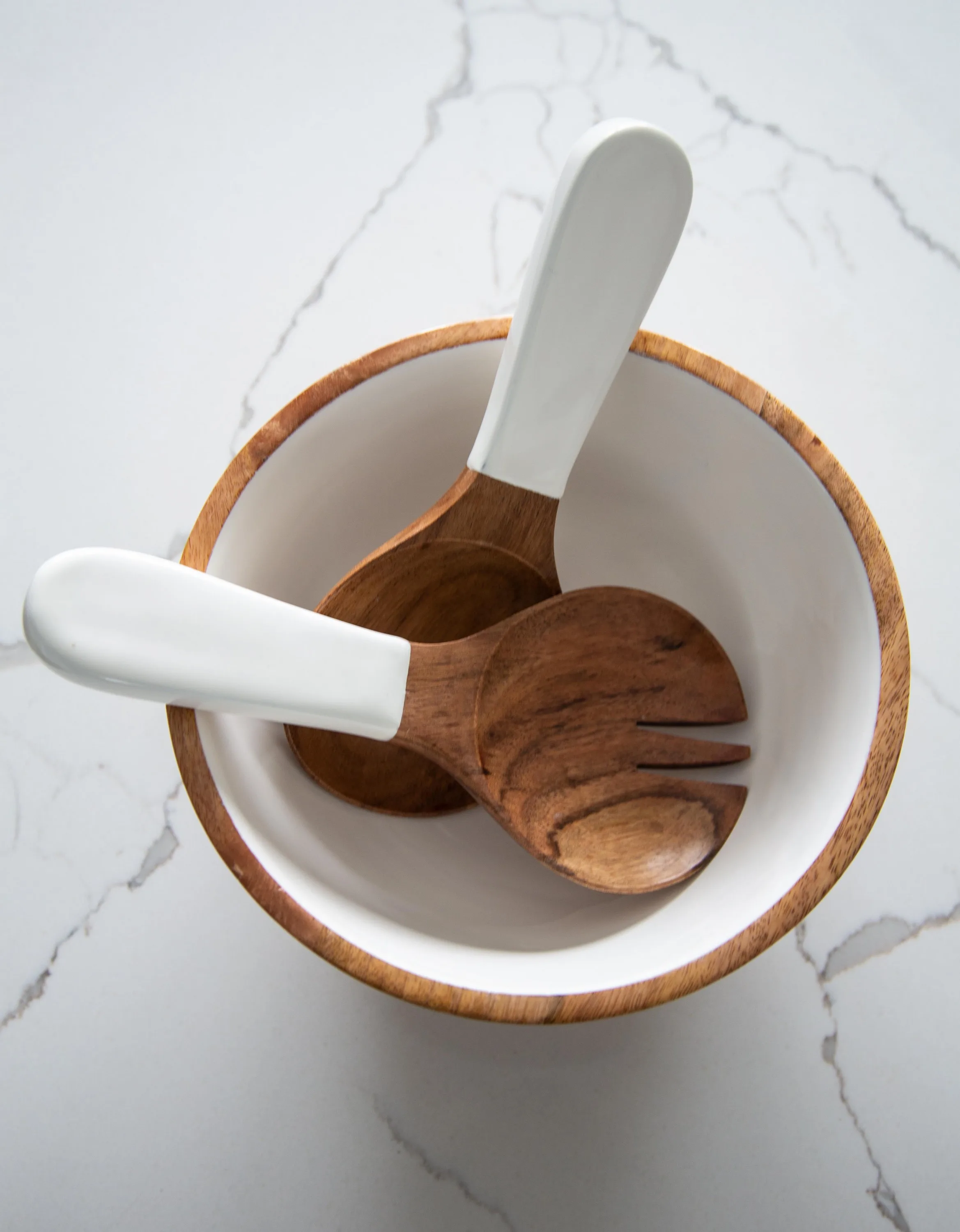 Jeanne Fitz Wood + White Collection Salad Bowl & Servers Set