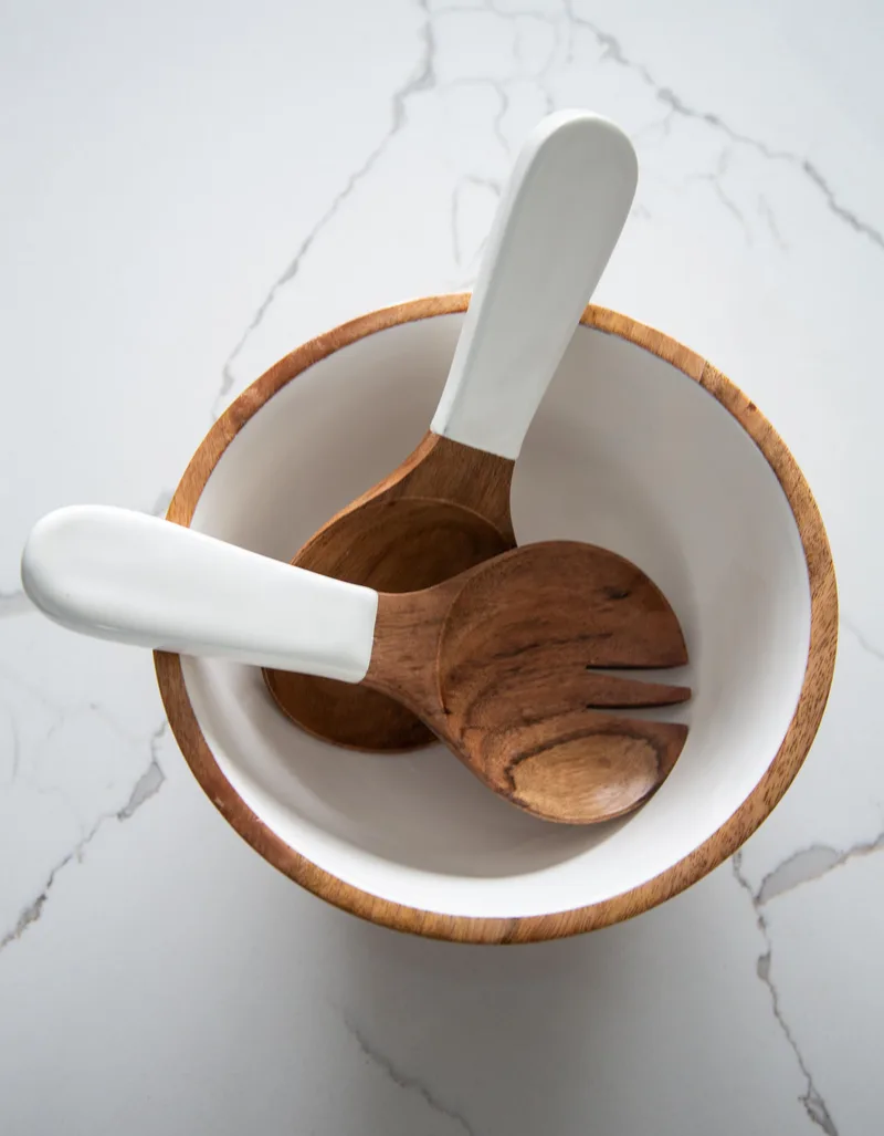 Jeanne Fitz Wood + White Collection Salad Bowl & Servers Set