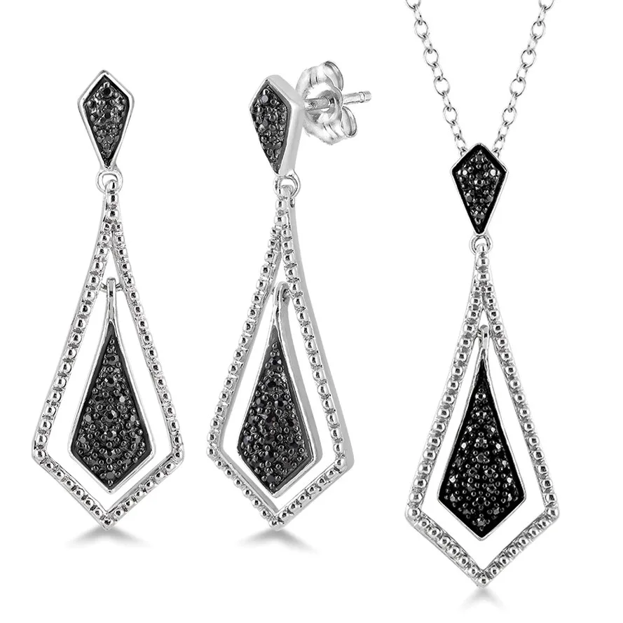 Jilco Inc Black Diamond Earring & Necklace Set