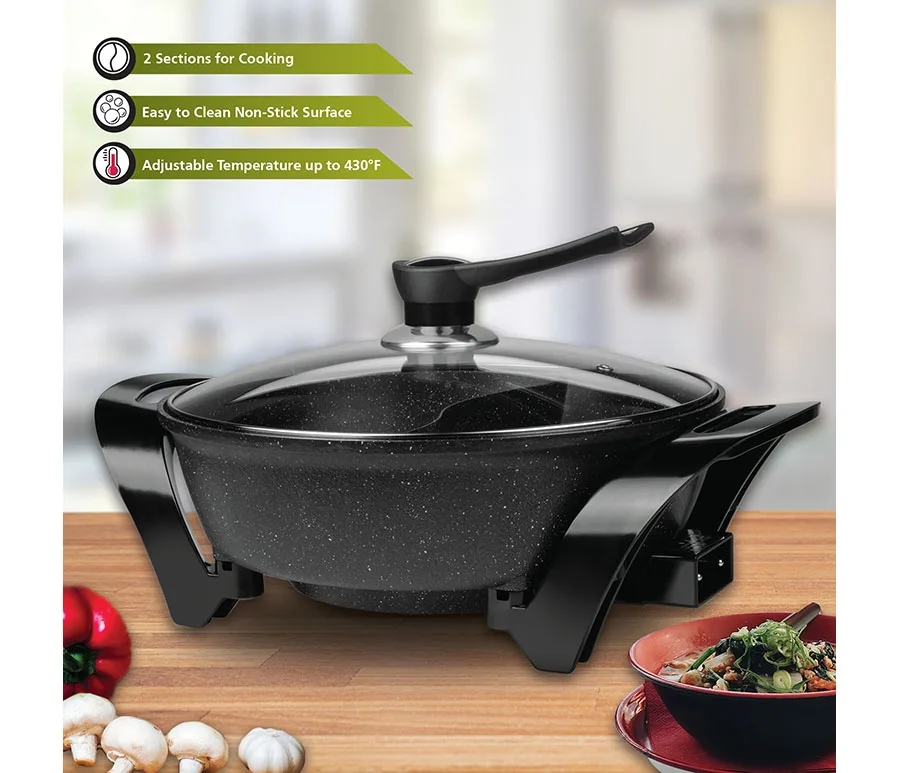 Black Electric Shabu Shabu Pot w/Divider