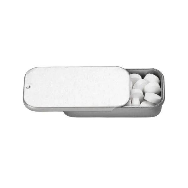 2" x 1" Small Silver Rectangular Slider Tin with Mints view 3