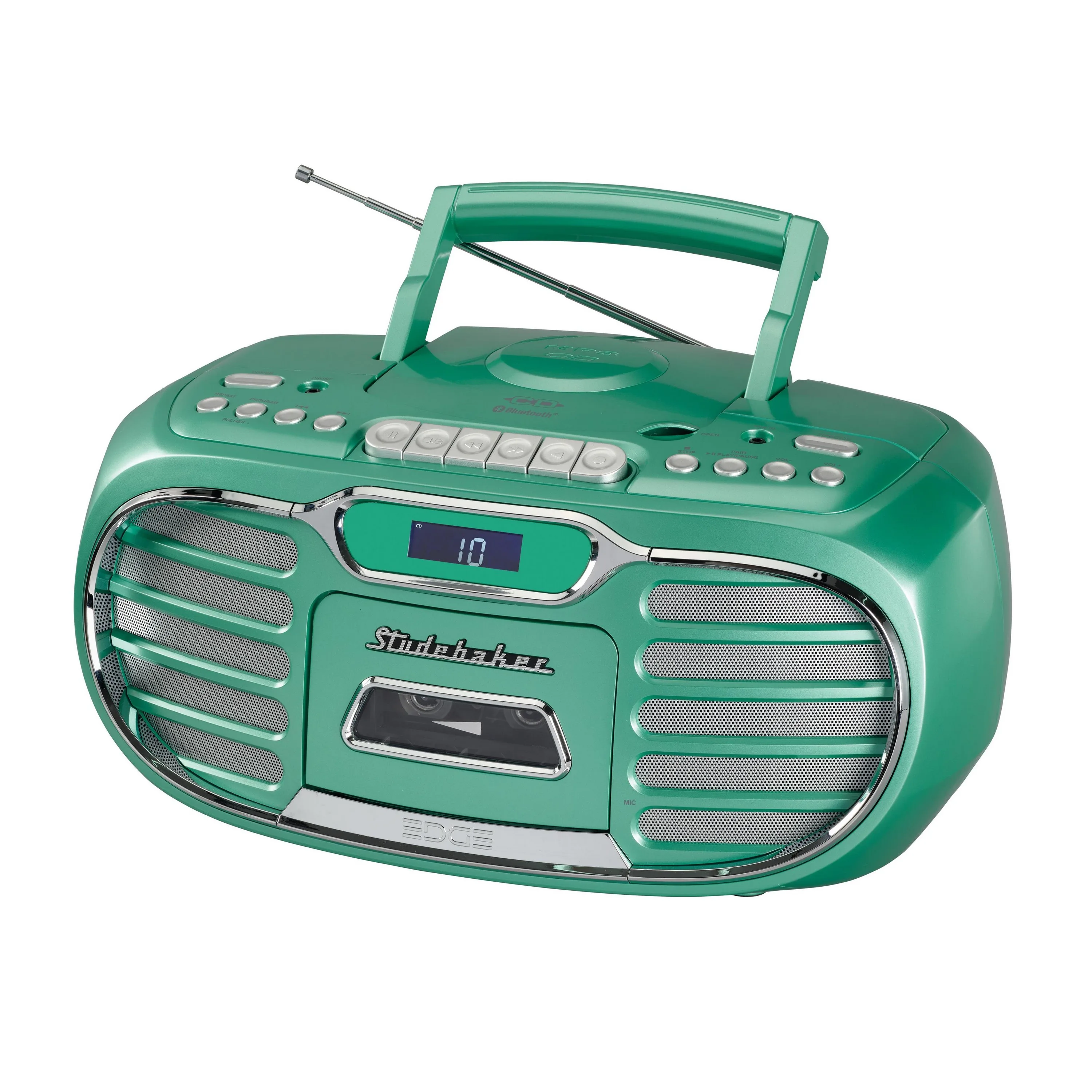 Studebaker Retro Edge Big Sound Bluetooth Boombox w/Cd/Cassette Player-Recorder Am/Fm Radio - Teal
