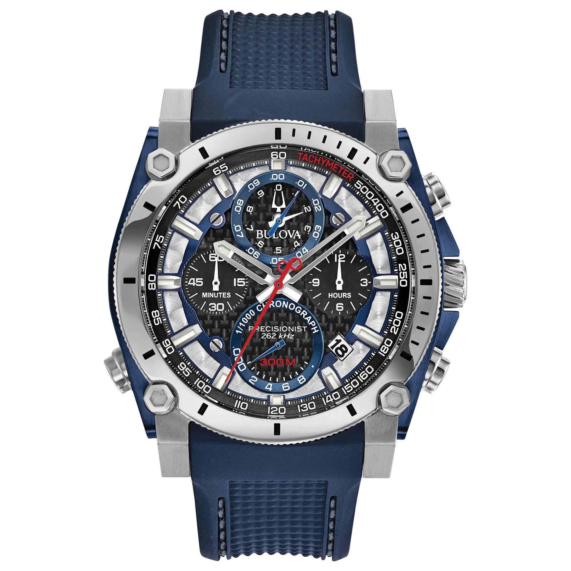 Bulova Watches Men's Precisionist Blue Chronograph Dial Watch w/Blue Polyurethane Strap