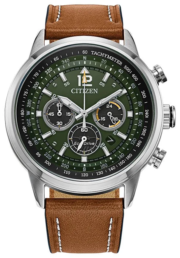 Citizen Watch Men's Avion Eco-Drive Watch, Brown Leather Strap w/Green Dial