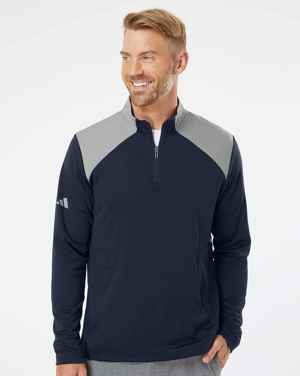 Adidas® Textured Mixed Media Quarter Zip Pullover view 2