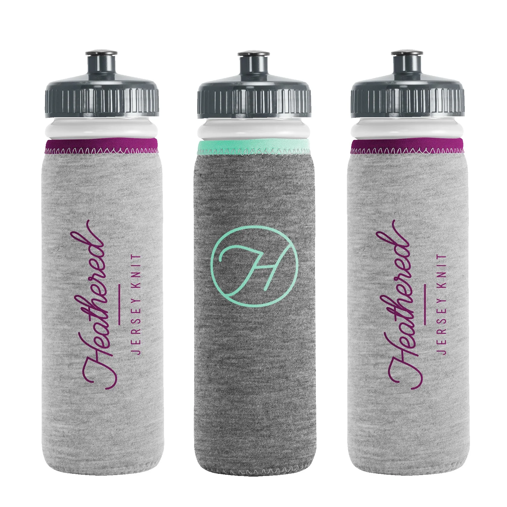 22 Oz. Van Metro Heathered Jersey Knit Sport Bottle w/Sleeve & Push-Pull Lid