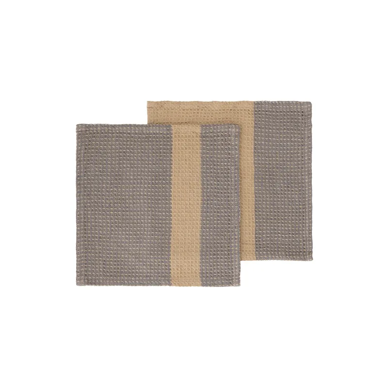 Blomus Gano Organic Cotton Waffle Dish Cloth Set Of 2 - Steel Gray Tan