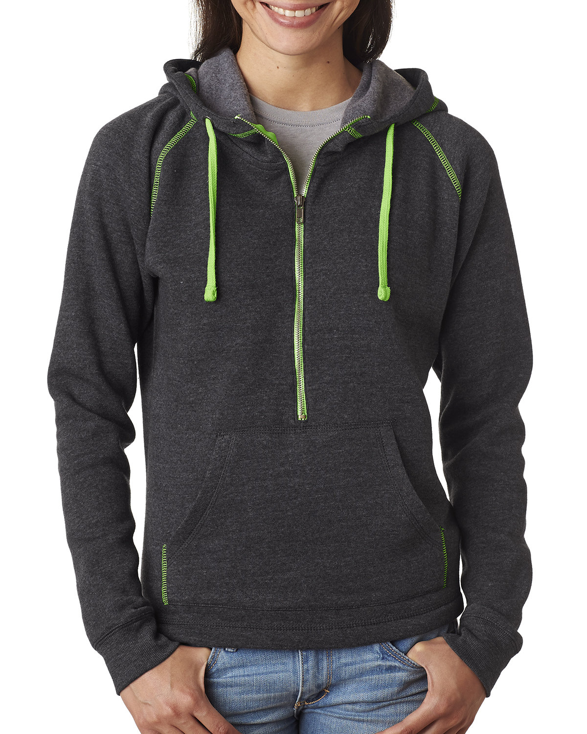 J AMERICA Ladies' Triblend Half-Zip Fleece Hood