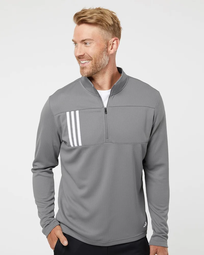 Adidas® 3-Stripes Double Knit Quarter-Zip Pullover Shirt view 2