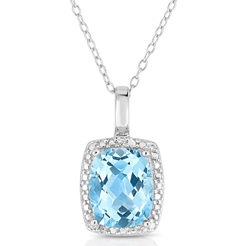 Jilco Inc Sterling Silver Diamond & Blue Topaz Necklace
