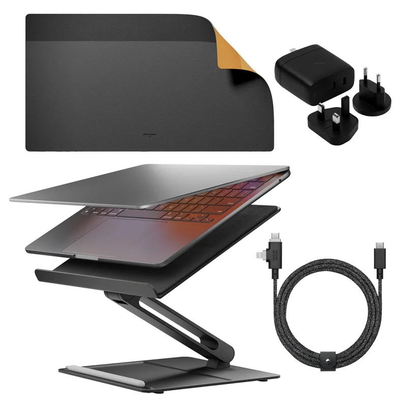 Native Union Home Desk Bundle W/ Laptop Stand Mat Gan Charger Belt Duo Cable - Black